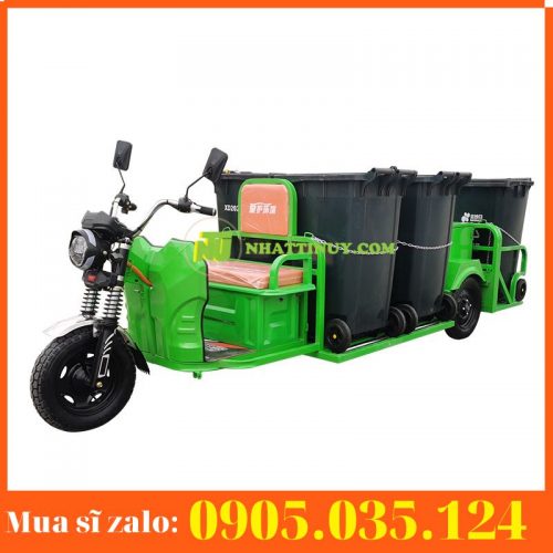 Xe gom rác chạy bằng điện có thể thêm 06 thùng phân loại rác