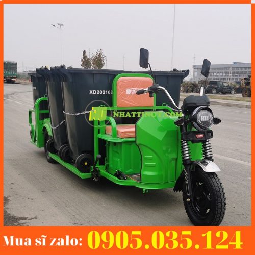 Xe gom rác chạy bằng điện có thể thêm 06 thùng phân loại rác