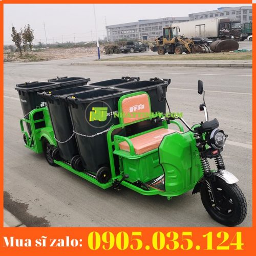 Xe gom rác chạy bằng điện có thể thêm 06 thùng phân loại rác