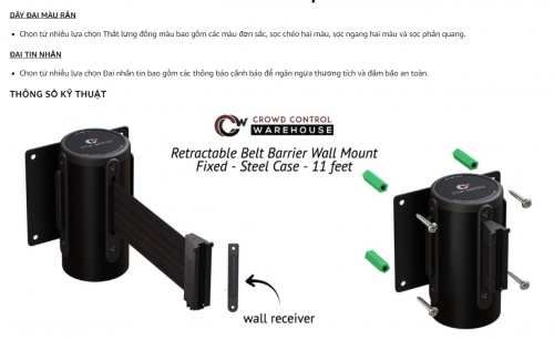 Rào chắn vành đai có thể thu vào treo tường cố định